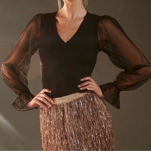 Maeve Anthropologie Sheer Sleeve Sweater Top